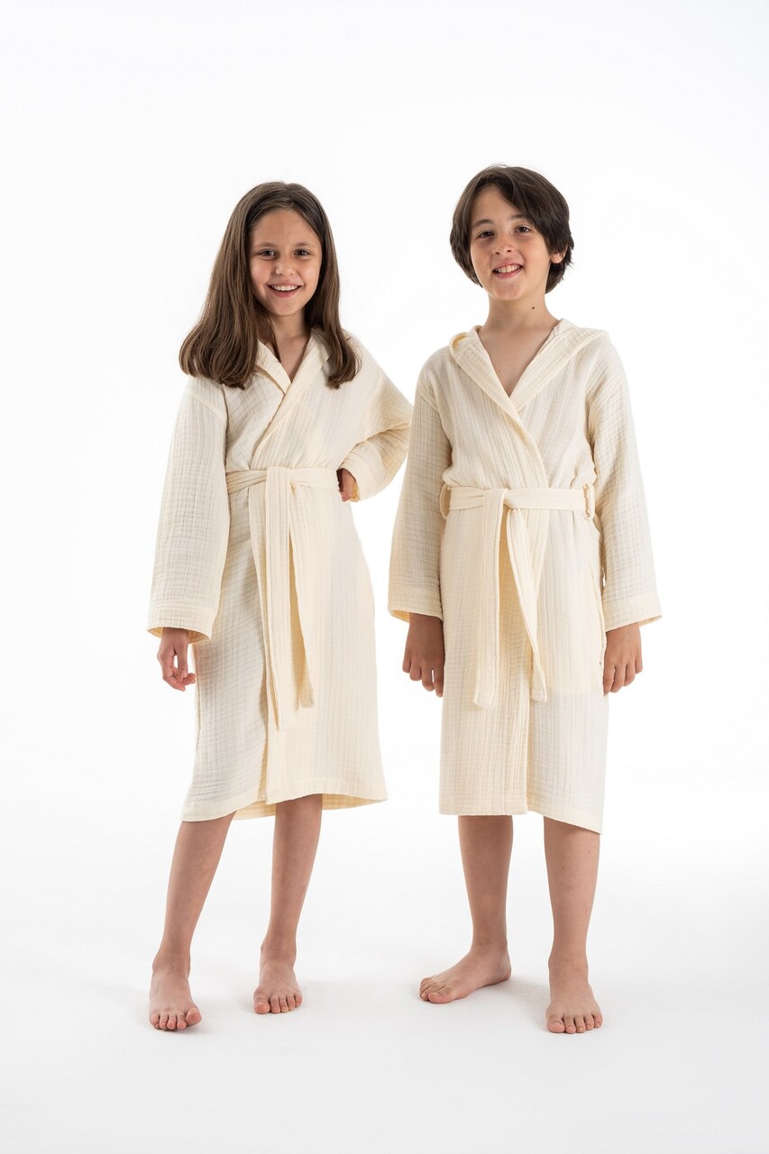 Halat de baie pentru copii, L'essentiel Maison, Muslin, Ecru - imagine 6